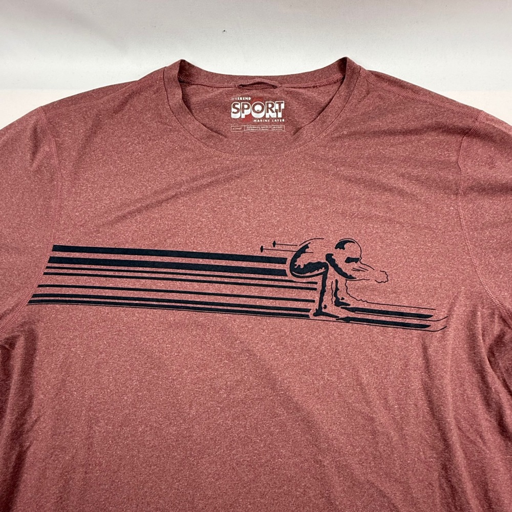 Marine Layer Weekend Sport Mens XL Red Heathered Skier Graphic T-Shirt Stretch - Picture 3 of 7